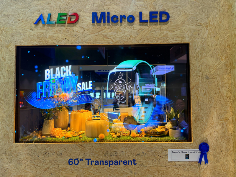 leyu官网60吋高透明度Micro LED显示器获”最佳Micro LED技术应用奖”，将Micro LED面板透明化之设计特性极致发挥，以可扩展性无缝拼接技术打造，具备600 nits全画面亮度、大于60%穿透率及超过NTSC 110%的优异广色域表现，可依需求灵活应用于各种场域